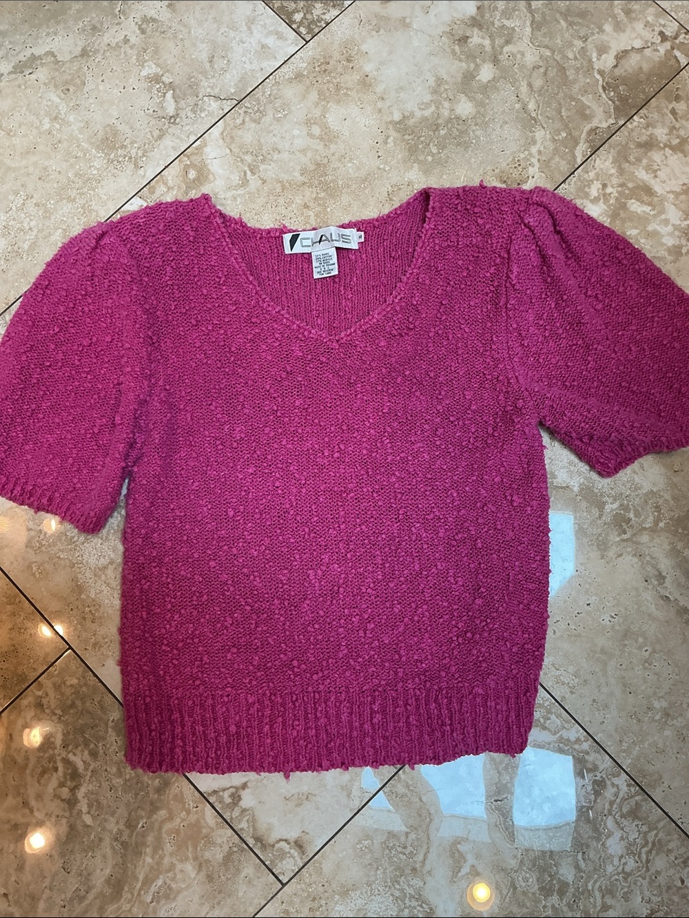 Chaus Bouclé Short-Sleeve Sweater - Fuchsia